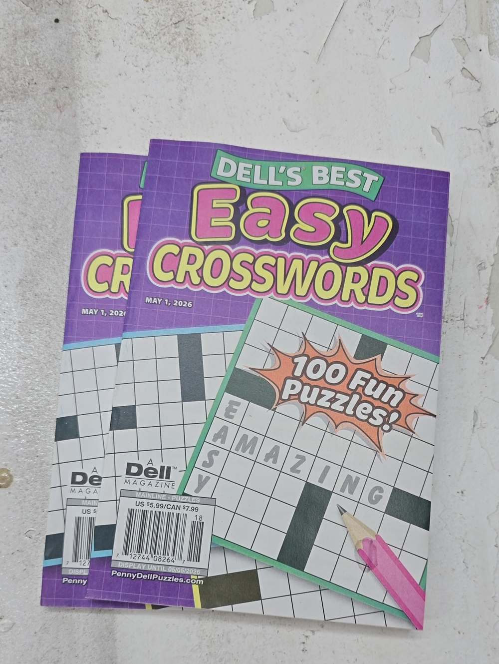 Dell Easy Crosswords Puzzle Book - Purple and Pink Accents